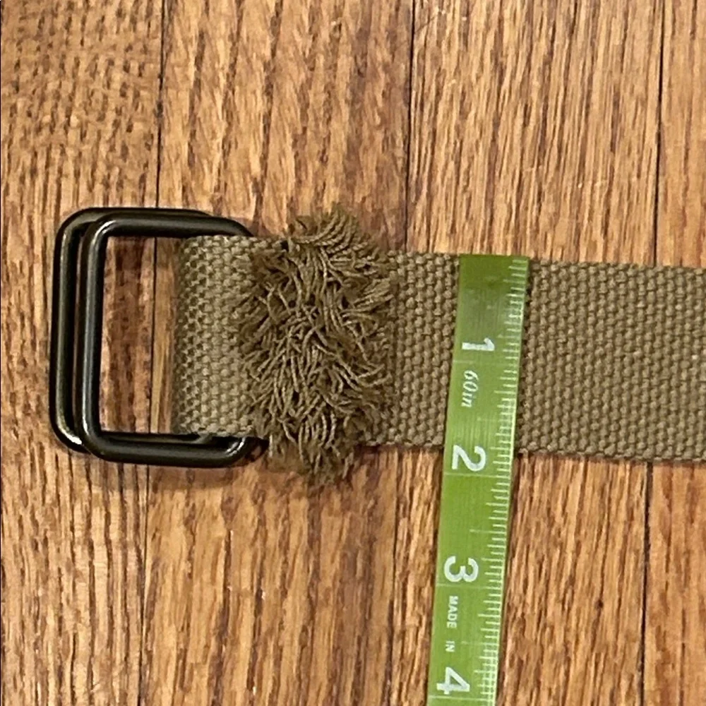Tan Canvas Belt with Metal Buckle and Fringe Detail